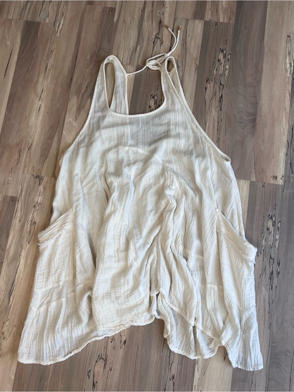 Free People Cream Gauze Halter Tunic Tank